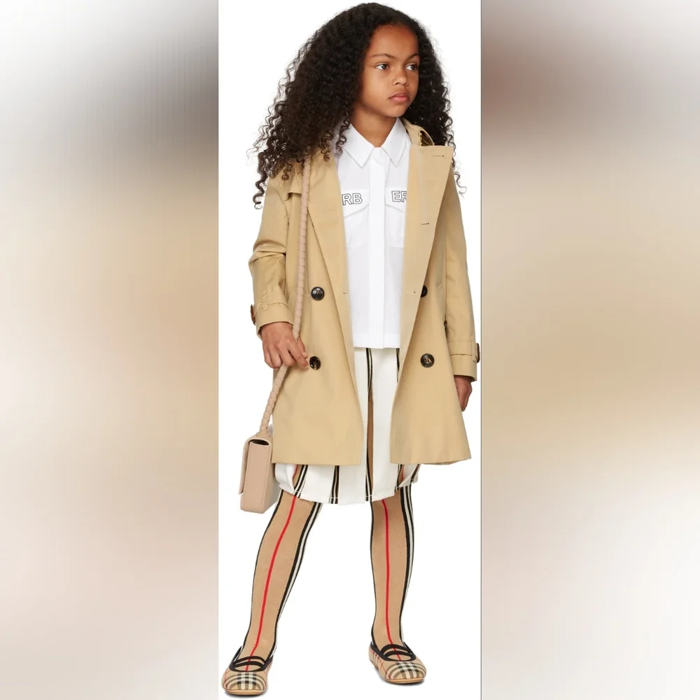 NEW! Burberry Kids Beige Icon Stripe Tights Size 8Y